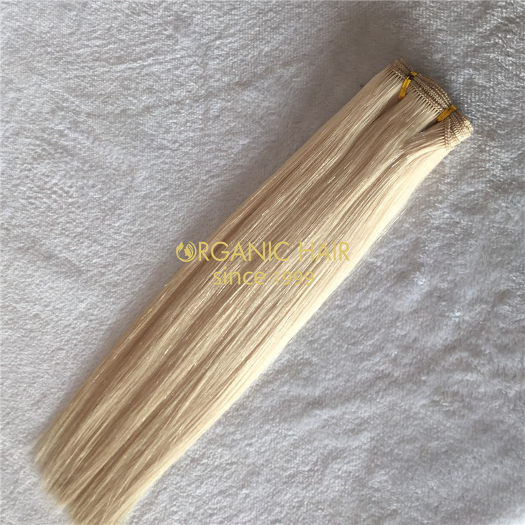 Hand tied weft human hair extensions blonde color  X137